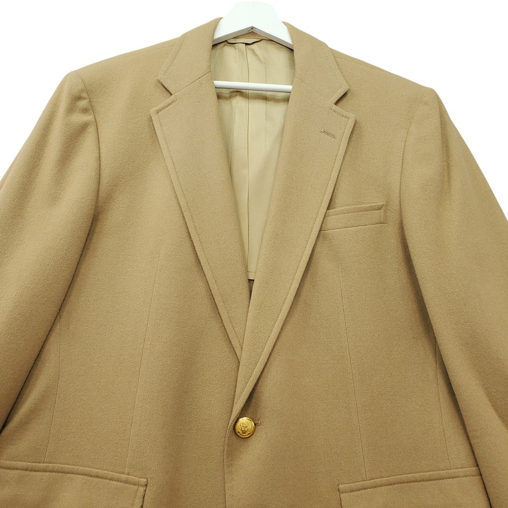 Stanley Blacker Blazer Mens Camel Tan Excellent Vintage Wool Gold Crest Buttons